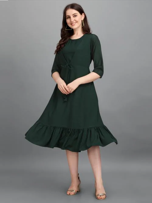 Buy Parnavi Solid Crepe Green Western Dress Online at Best Prices in ...