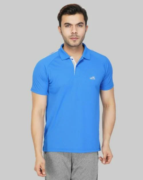 VECTOR X Men Blue Solid Polyester Polo Neck T-shirt