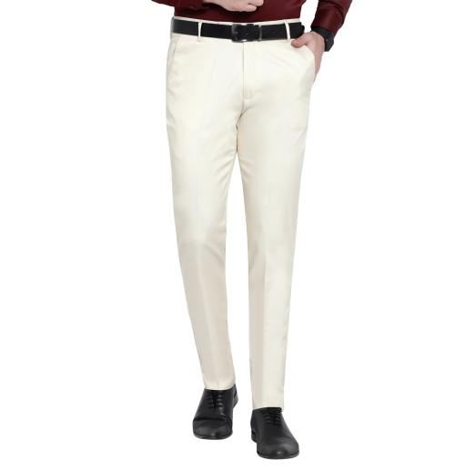TIM ROBBINS MEN'S TROUSERS CREAM COLOR SLIM FIT COTTON BLEND FORMAL TROUSERS|TROUSER|