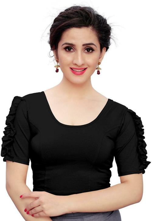 Pre Smart Women Black Solid Cotton Lycra Blend Blouse