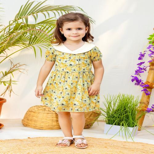 Tiny Twills Digital Printed Flower Girls Wear Organza Frock Color- Yellow || 7-8Y