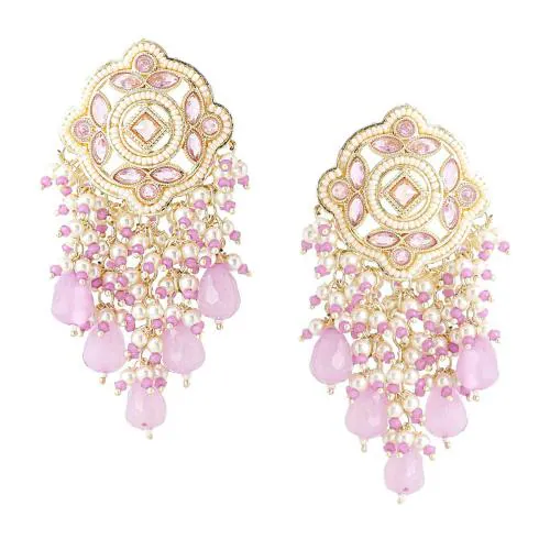Kairangi by Yellow Chimes Pink Gold Plated Metal Beads and Stone Drop Earrings for Women and Girls