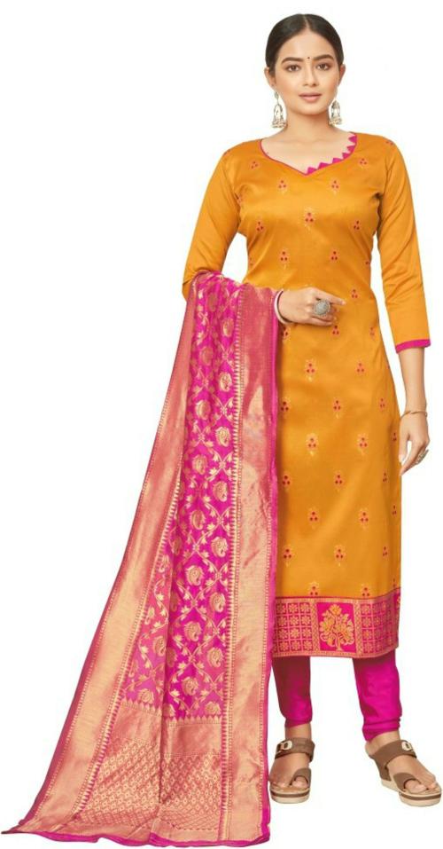 Diva's Choice Women Multicolor Woven Design Cotton Silk Kurta and Churidar Material