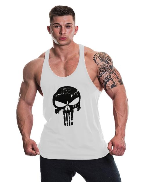 THE BLAZZE Men's White Cotton Tank Tops Muscle Gym Bodybuilding Vest Fitness Workout Train Stringers