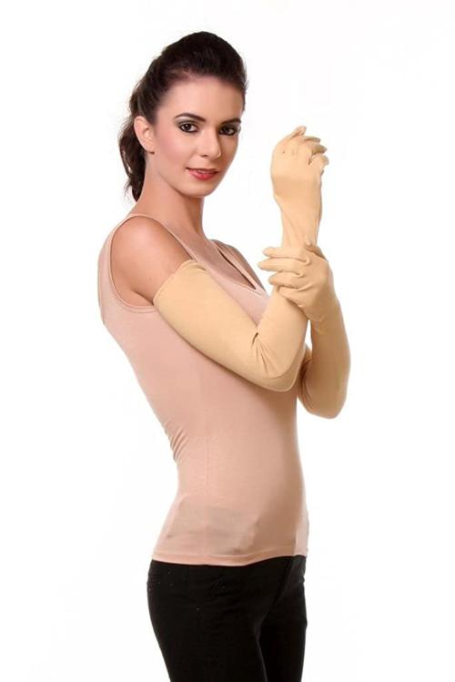 Cotson Ladies Full Hand Gloves And Sun Protection Beige Gloves Women (1 Pair)