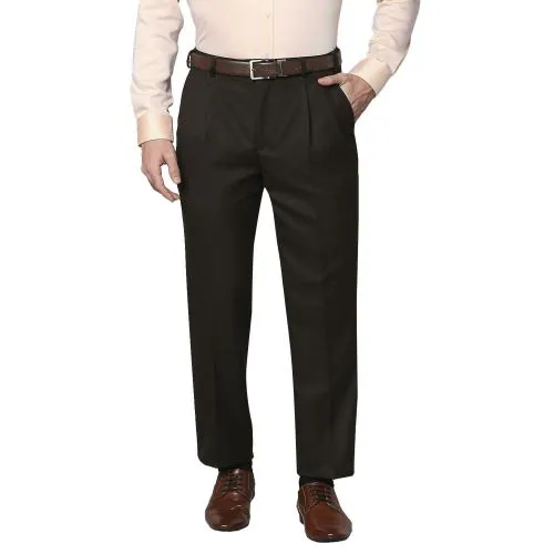 Park Avenue Men Brown Woven Design Polyester Blend Flat-Front Pants