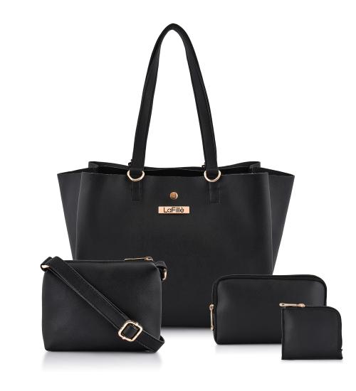 LaFille Handbags For Women & Girls | Set of 4 Combo | Ladies Purse & Sling Bags | Black | DGN230