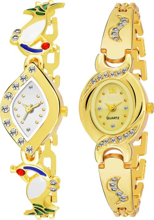 Bolun Analog Multicolor Dial Gold Strap Watch For Women (Pack Of 2)