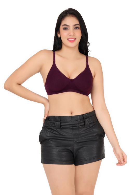 FEMULA Archie 1 Pc Low Impact Non-Padded, Non-Wired, Demi Coverage, Moulded Cups, Fine Quality Hosiery Cotton Bra (Colour Purple) Size 36C