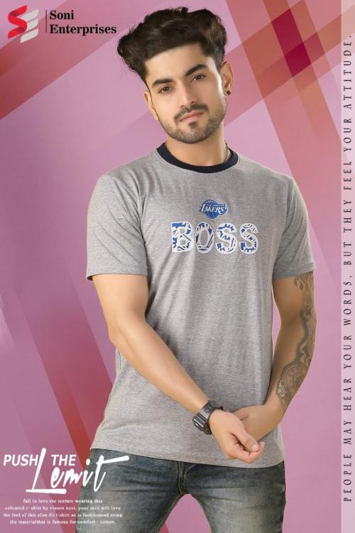 SONIBROS COLLERED STRIPPED ROUND NECK HALF SLEEVES FRONT SOLID PRINTED UNISEX T-SHIRTS,GREY,1 PIECE PACK