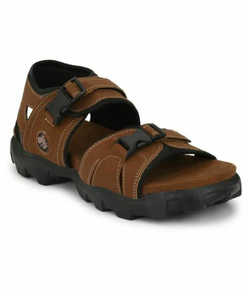 Royal Cruzz Synthetic Leather Tan Velcro Sandals For Men