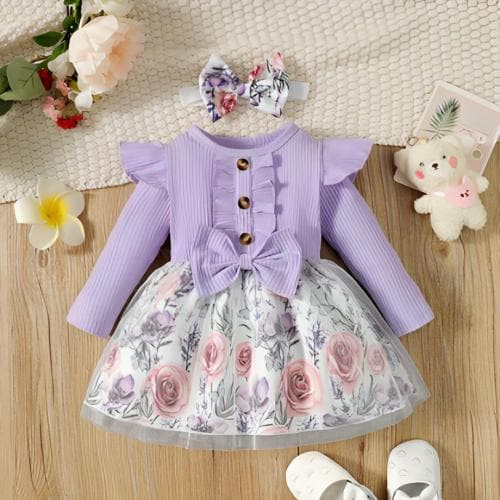 FABYARN Fashionable Frock and Dress For Baby Girls Midi Knee Length Casual Dress Baby Girl Dress Kids Dress Kids Dress Girls Dress Frock Women Kids Dress Baby Dress (Lavonder) 1 Pcs (2-3 Year)