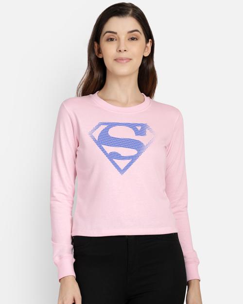 Free Authority Superman Printed Pink Sweatshirt For Women