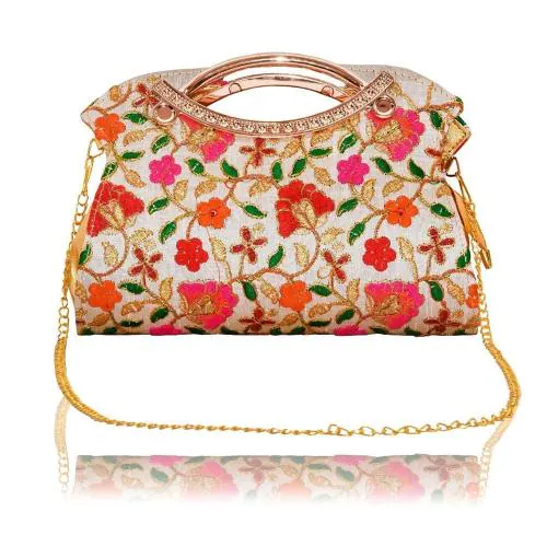 DN Enterprises Indian Rajasthani Jaipur Bohemian Art Foldover Clutch Cross Body Bags For Women's - White