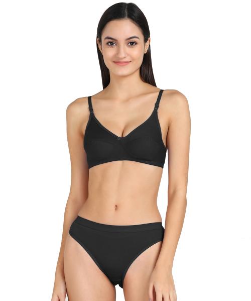 Aamarsh Women Cotton Bra Panty Set for Lingerie Set ( Pack of 1 ) ( Color : Black )