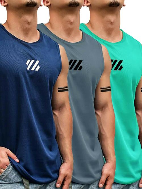 Jump Cuts Mens Printed Sleeveless Polyester Multicolor Slim Fit Vest