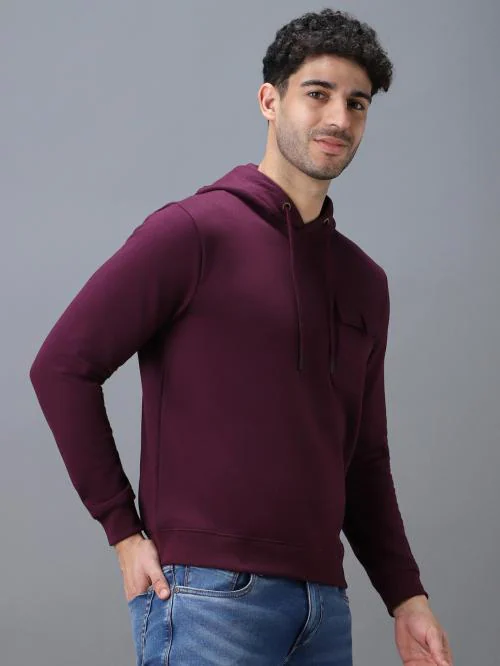 Urbano Fashion Men's Purple Cotton Solid Hooded Neck Sweatshirt