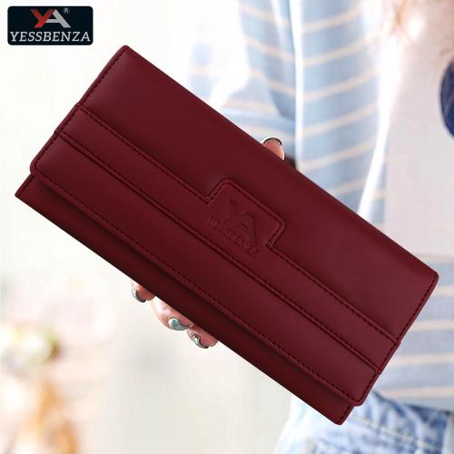 YESSBENZA Maroon Faux Leather Women's clutch wallet with Phone Purse 6 Card Slots 8.50 inch