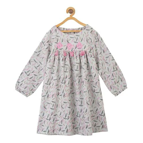 Miyo Baby-Girls Grey Embroidered Cotton Dress - 8 -9y