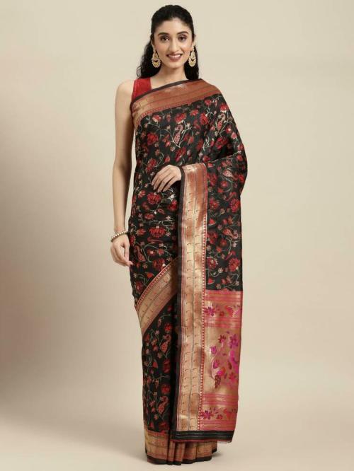 Pandadi Saree Women Black Woven Pure Silk Paithani Saree
