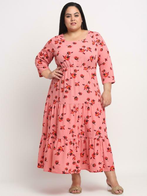 Pluss Women Pink Printed Polyester A-Line Dress