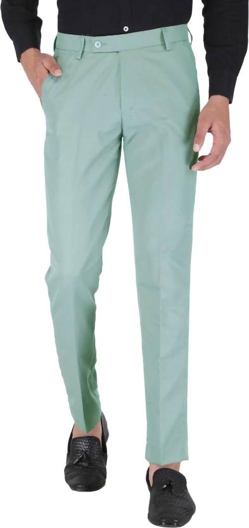 PLAYERZ Men Light Green Solid Viscose Rayon Formal Trousers - 40