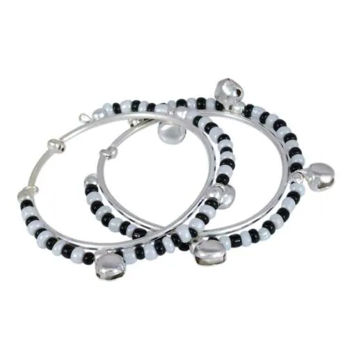 Morir Silver Plated Evil Eye Nazariya Bracelet with Black & Silver Beads (Crystal) for Baby Boys & Girls-Set of 2(1 Pair) for New Borns (0-2yrs)