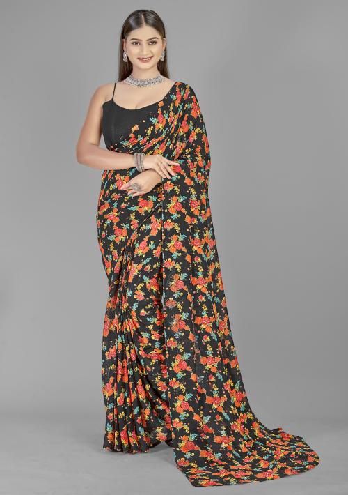 Anand Women Multicolor1 Self Design Pattern Georgette Single Saree Without Blouse