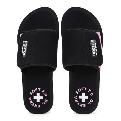 DOCTOR EXTRA SOFT Women's Black Slides Orthopaedic and Diabetic Adjustable Strap Comfort Dr Sliders Flipflops and House Slipper's Girls Slides OR-D-52