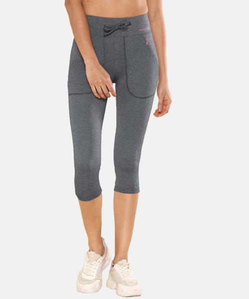 FRUIT OF THE LOOM Women's Grey Solid Cotton Blend Pack of 1 Capris