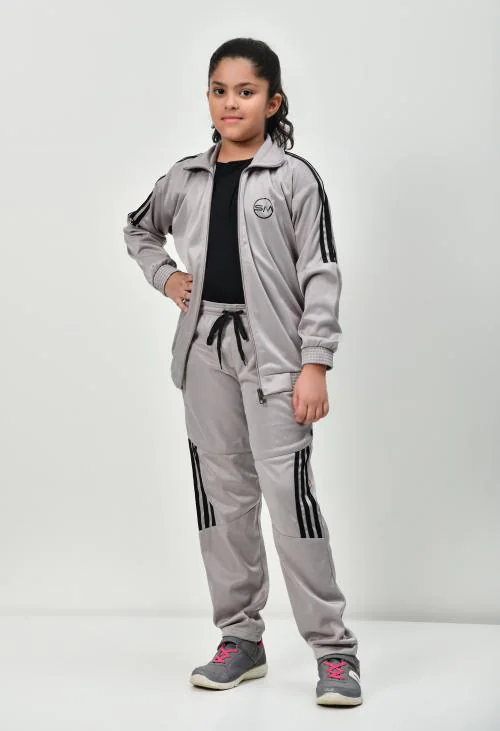 SMSHOPMORE Girls Track Suit, Comfortable and Relaxed Fit, Full Sleeve Jacket and Pyjamas for Playing, Sports, Home wear, Yoga or just a Casual wear (White)