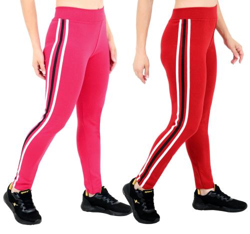 Keoti Gym & Sports Wear Leggings Ankle Length - Workout Trousers - Stretchable Striped Jeggings - Yoga Track Pants for Girls & Women - Pack of 2