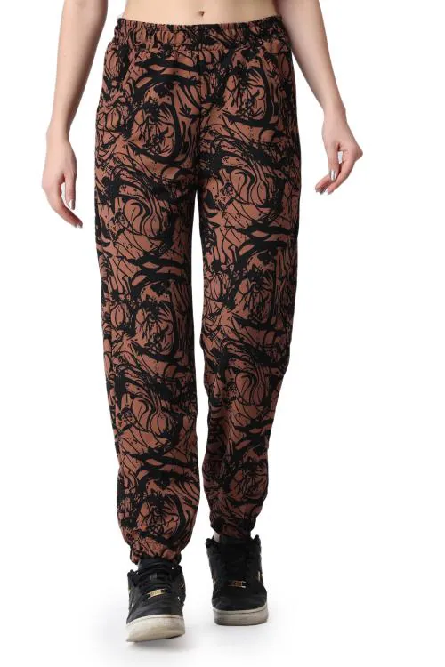 Popwings Women Casual Coffee Brown Geometrics Printed Joggers ! Solid ...