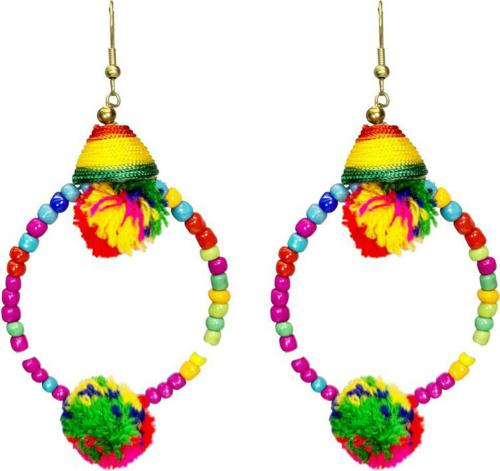 Art Sundari Silver-Plated Alloy Bell Pom Pom Beads Hoop Earring for Women & Girls Fashion | Pom-Pom Earrings | Earrings set | Accessories Jewellery | Birthday & Anniversary Gift.