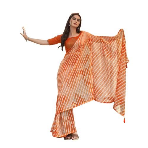 Triveni Orange Georgette Crochet Embroidered Casual Saree