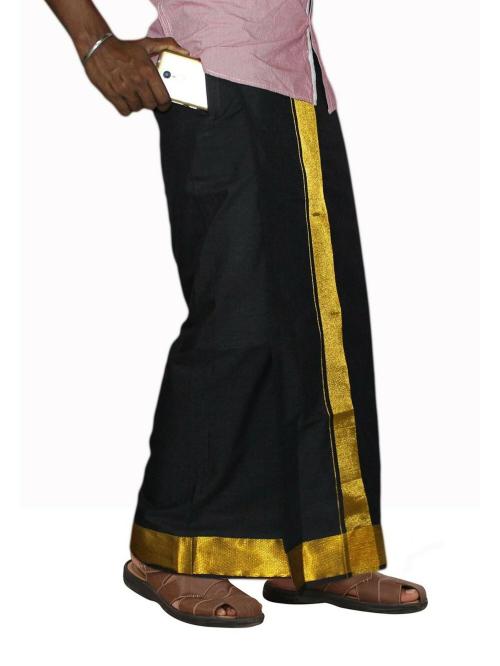 PRAKASAM COTTON Cotton Men Black Dhotis & Mundus