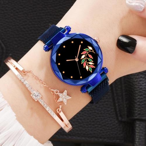 ILOZ New best Luxury Blue Designer Dial Mesh Magnetic Belt girls Quartz Analog Watch - For Women