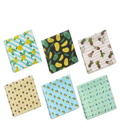 Hexafun Men's 100% Organic Premium Pastel Coloured Pure Cotton Handkerchiefs Printed Stylish Large Size l Pack Of 6