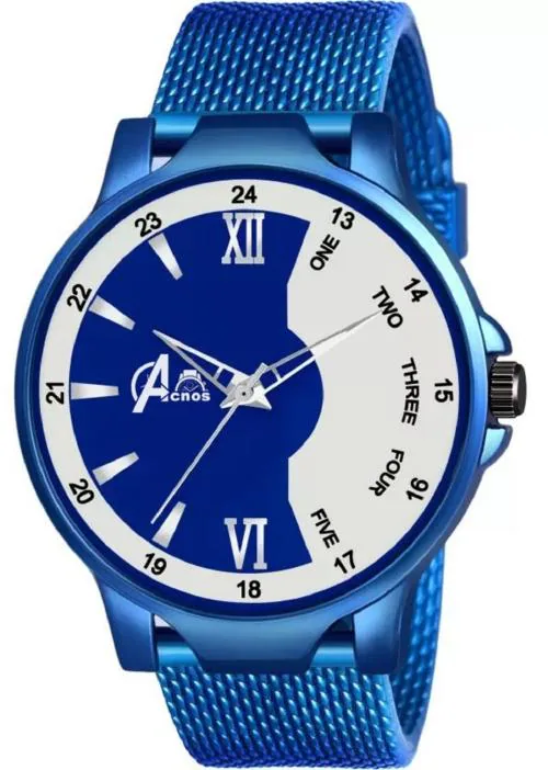 Acnos Blue PU Strap Double Tune Dial Analog Wrist Watch for Men Women Pack Of 1