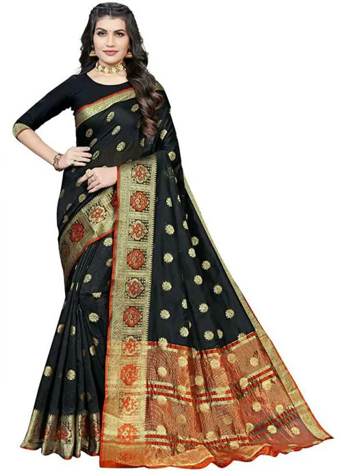 ASISA Women Black Art Silk Saree
