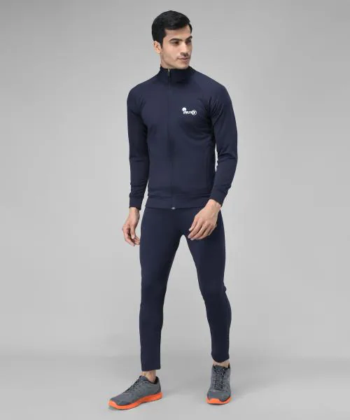 Veltick Men's Lycra Solid Dark Blue Tracksuit