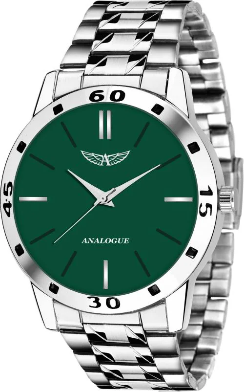ANALOGUE Green Dial Stainless Steel Analog Watch For Men (ANLG-454-GREEN-Silver)