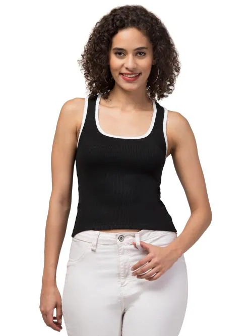 DO FASHION Women's Sexy Sleeveless Crop top Seamless Square Neck Trendy Tank top Black