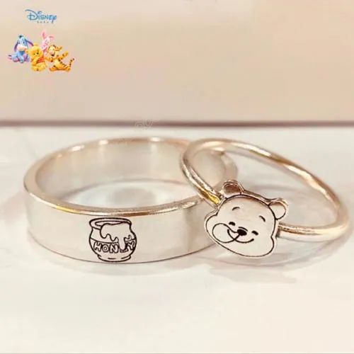 AJS Cute Ring 2Pcs The Pooh & Honey Pot Rings For Children's Jewelry Set Adjustable Birthday Gift
