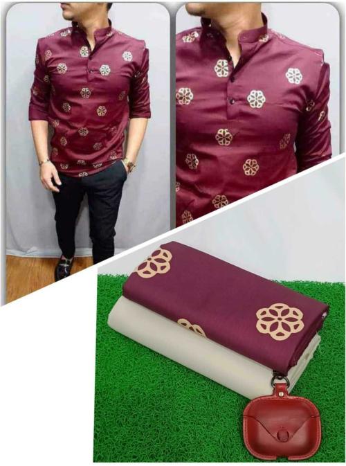 DHARMESH ENTERPRISE Men Maroon Floral Cotton Linen Blend Unstitched Shirt and Trouser Material (Free Size)