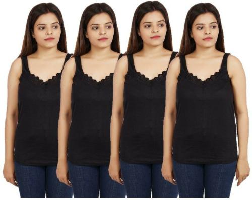 RENOX Women Black Self Design Cotton Pack of 4 Camisoles (M)