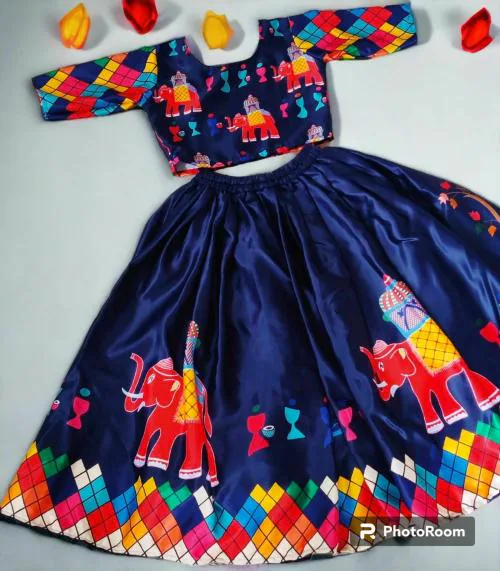 BORDA BROTHER'S Baby Girls Lehenga Choli Ethnic Wear Printed Lehenga Choli-BLUE-8-9Y