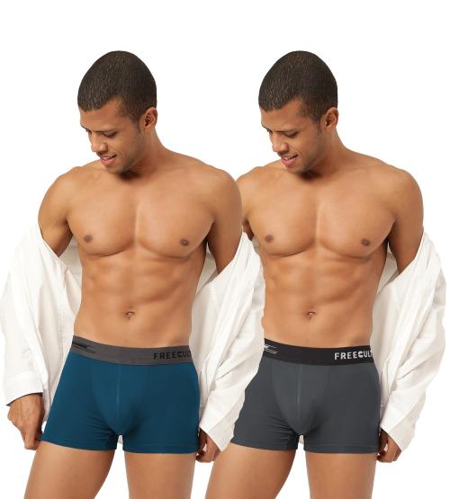 FREECULTR Men's Midnight Blue, Ash Grey Solid Pure Modal Trunks