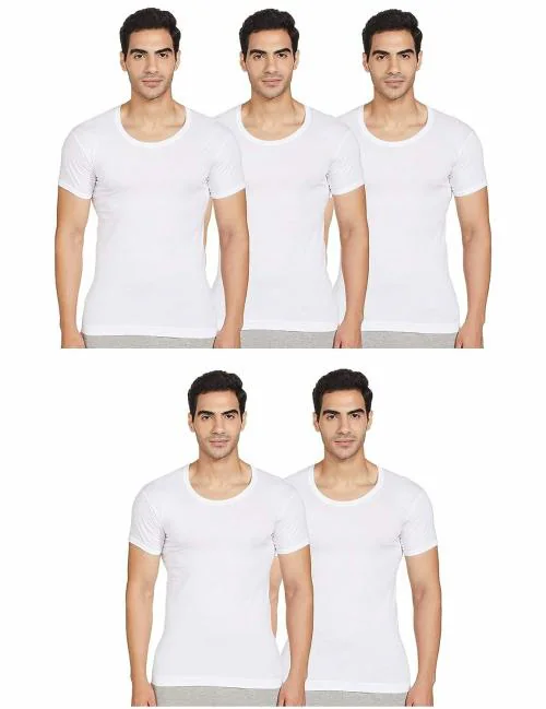 UNDERLOOP Premium White Cotton Half Sleeves Vest for Men(Pack of 5) Pure Combed Cotton
