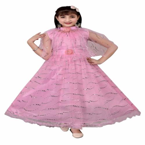 Vivek Pink Full Length Party Dress For Girls